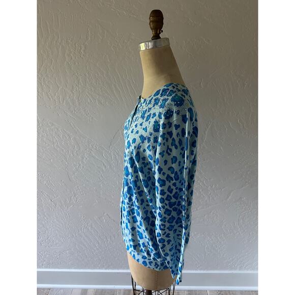 QUACKER FACTORY | Blue Animal Print Cardigan NEW Medium Bling Button Sweater - Picture 9 of 9